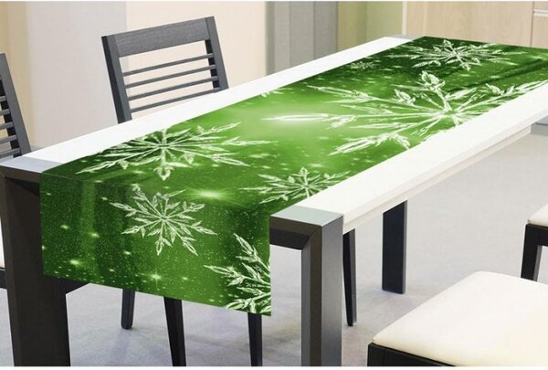 DIMEX | Vianočné behúň na stôl Sněhové vločky TS V02 | zelená | 40 x 140 cm