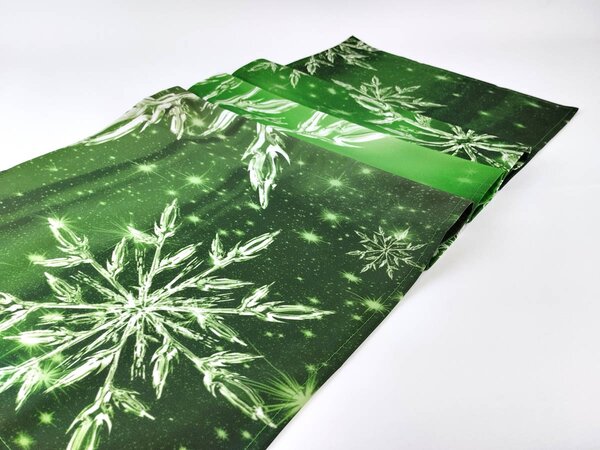 DIMEX | Vianočné behúň na stôl Sněhové vločky TS V02 | zelená | 40 x 140 cm