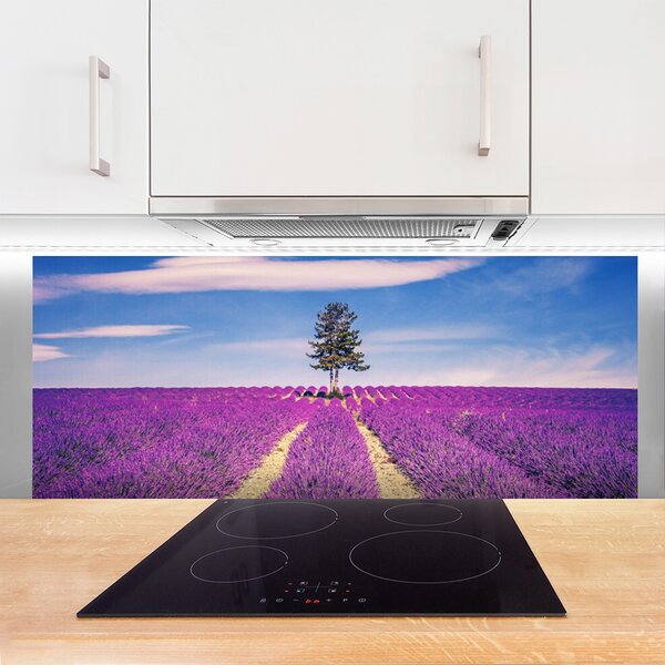 Sklenený obklad Do kuchyne Pole levanduľa lúka strom 125x50 cm