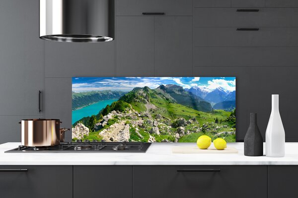 Sklenený obklad Do kuchyne Lúka hory príroda príroda 125x50 cm