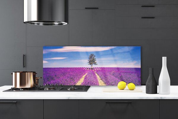 Sklenený obklad Do kuchyne Pole levanduľa lúka strom 125x50 cm