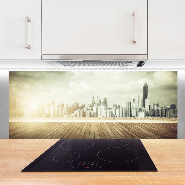 Sklenený obklad Do kuchyne Mesto new york paneláky 125x50 cm