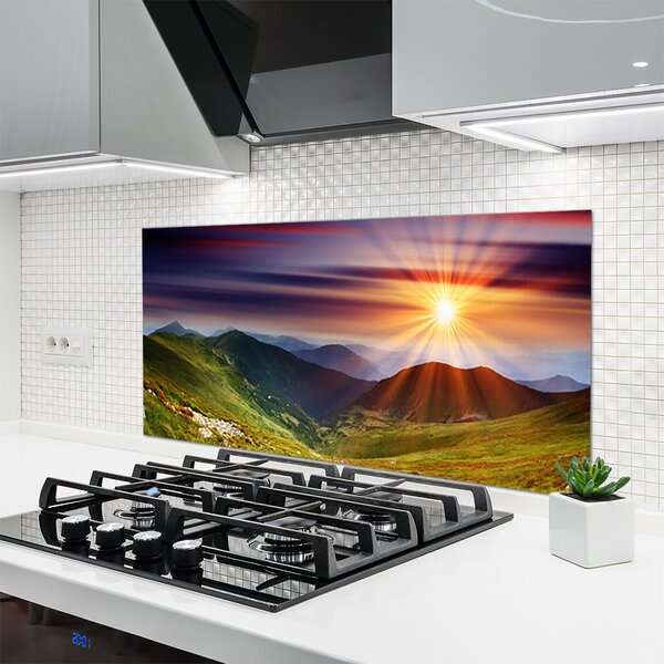 Sklenený obklad Do kuchyne Hory západ slnka príroda 120x60 cm