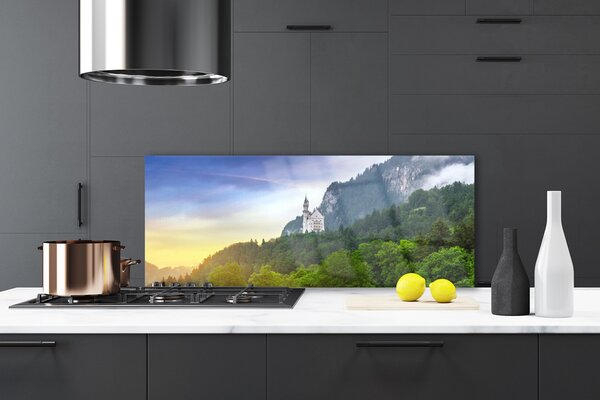 Sklenený obklad Do kuchyne Zámok v horách les príroda 125x50 cm