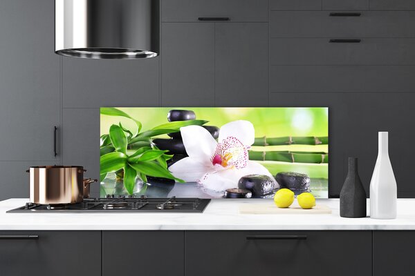 Sklenený obklad Do kuchyne Orchidea kamene zen bambus 125x50 cm