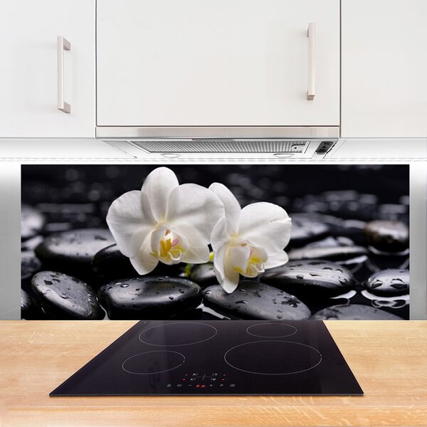 Sklenený obklad Do kuchyne Kamene zen biela orchidea 125x50 cm