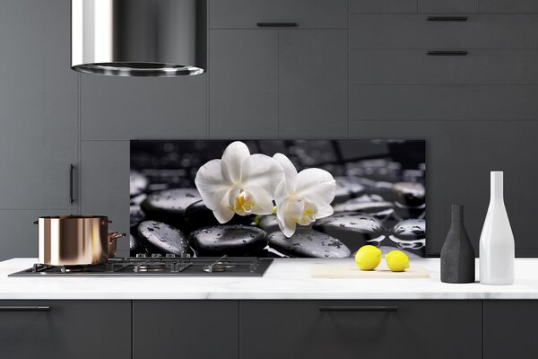 Sklenený obklad Do kuchyne Kamene zen biela orchidea 125x50 cm