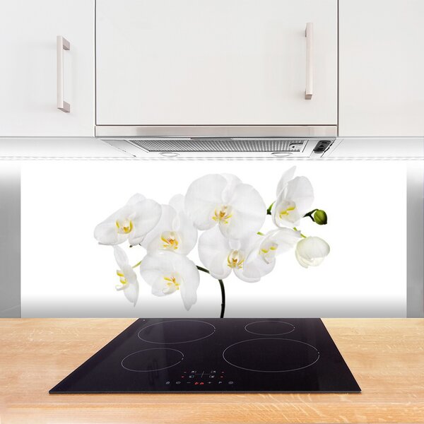 Sklenený obklad Do kuchyne Biela orchidea kvety 125x50 cm