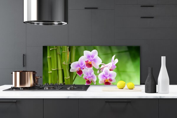 Sklenený obklad Do kuchyne Bambus orchidea kvety zen 125x50 cm