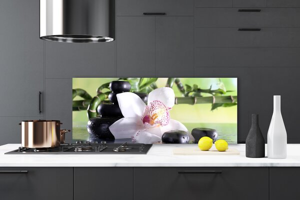 Sklenený obklad Do kuchyne Orchidea kamene bambus 125x50 cm
