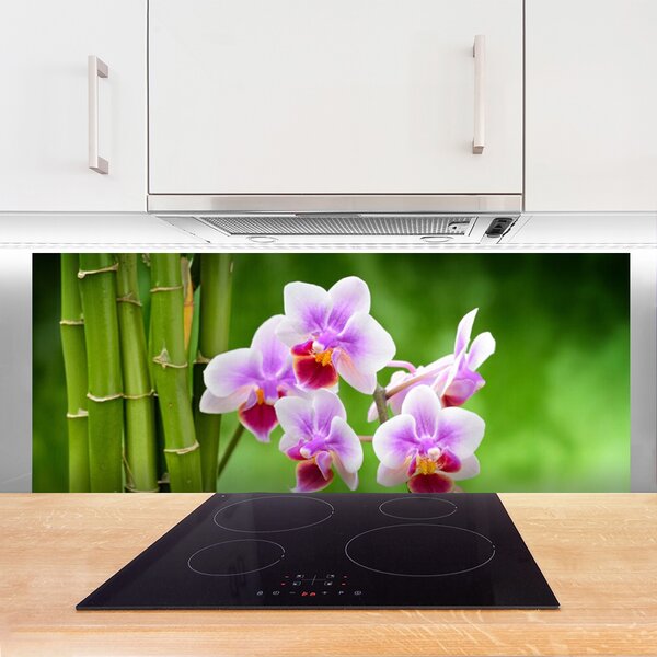 Sklenený obklad Do kuchyne Bambus orchidea kvety zen 125x50 cm