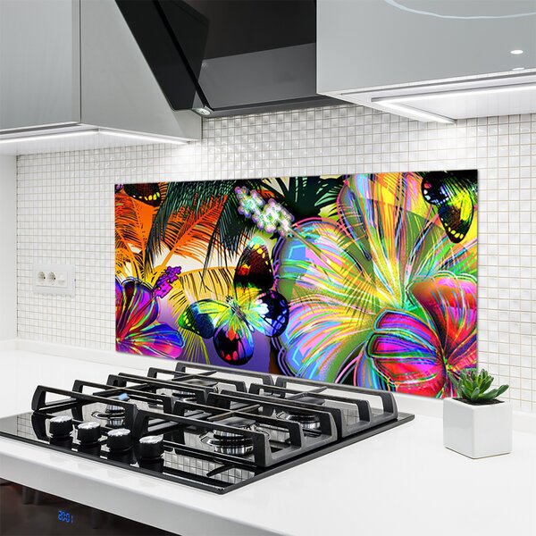 Sklenený obklad Do kuchyne Abstrakcie motýle pierka 120x60 cm