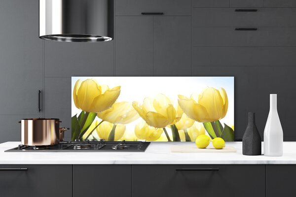Sklenený obklad Do kuchyne Tulipány kvety lúče 125x50 cm