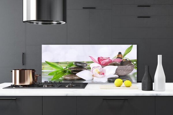 Sklenený obklad Do kuchyne Orchidea kamene bambus 125x50 cm