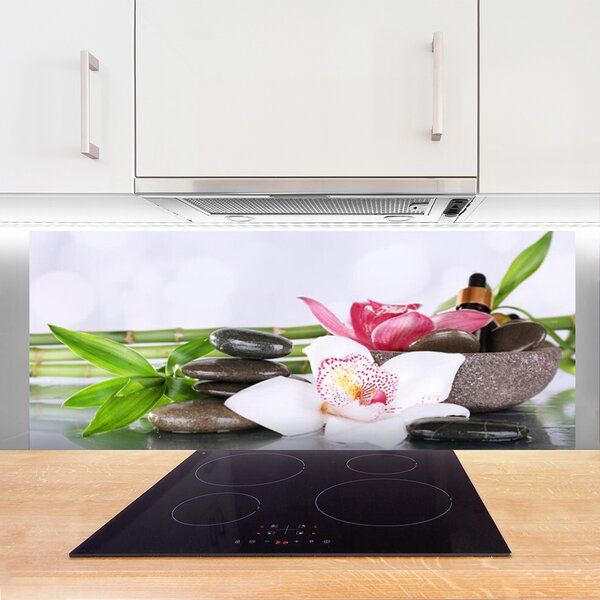 Sklenený obklad Do kuchyne Orchidea kamene bambus 125x50 cm