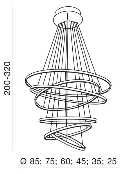 Luxusný luster Wheel 6 Long Dimm čierne – Čierna