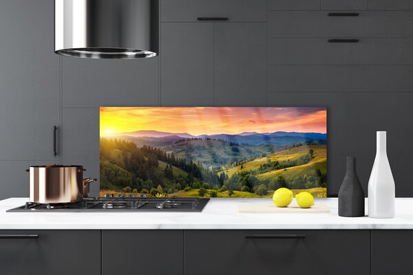 Sklenený obklad Do kuchyne Krajina lúka západ 125x50 cm