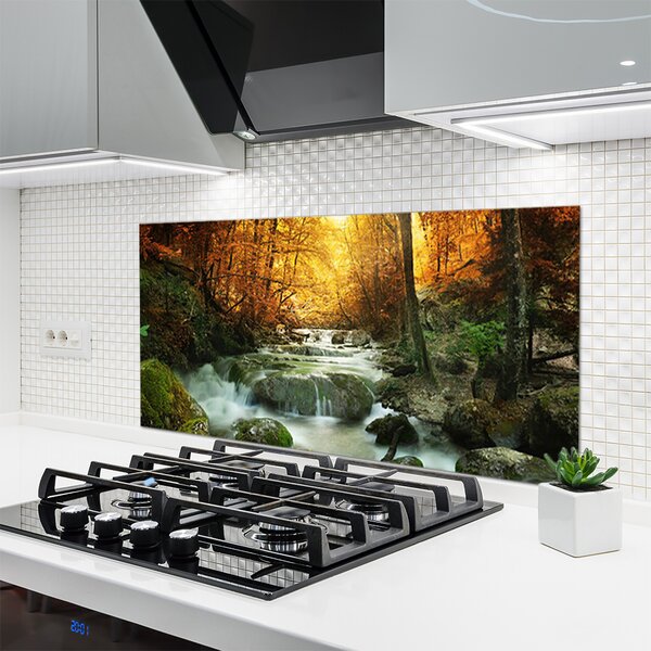 Sklenený obklad Do kuchyne Vodopád príroda les jeseň 120x60 cm