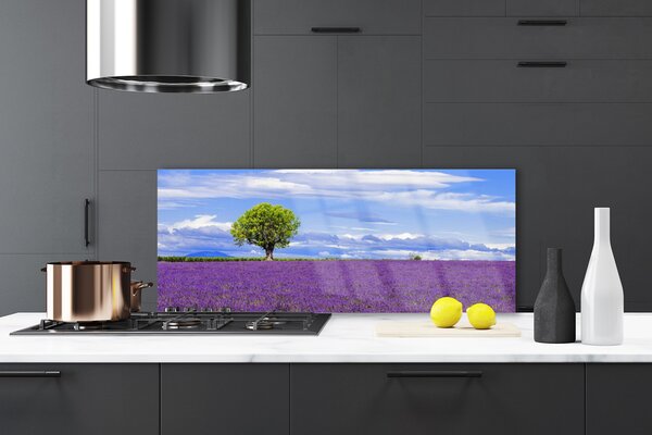 Sklenený obklad Do kuchyne Pole levanduľa strom príroda 125x50 cm