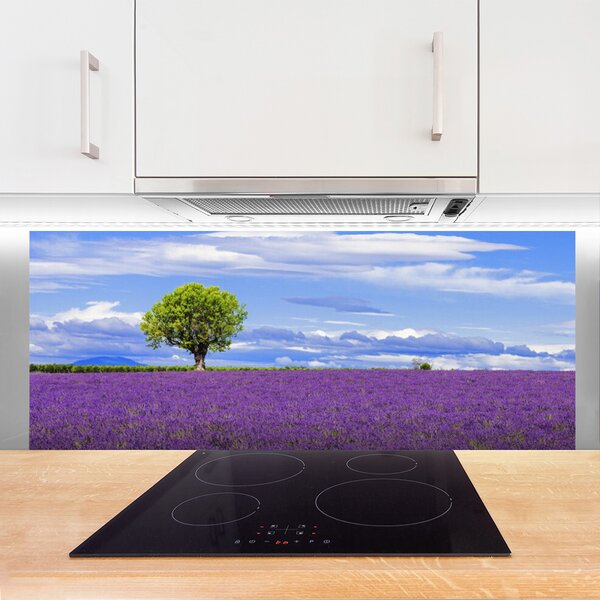 Sklenený obklad Do kuchyne Pole levanduľa strom príroda 125x50 cm