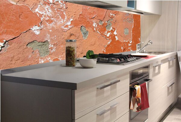 DIMEX | Fototapeta do kuchyne Rozbitá stena KI-180-149 | 180 x 60 cm | oranžová, šedá