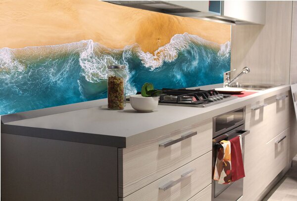 DIMEX | Fototapeta do kuchyne Modrý oceán KI-180-163 | 180 x 60 cm | modrá, biela, krémová, oranžová