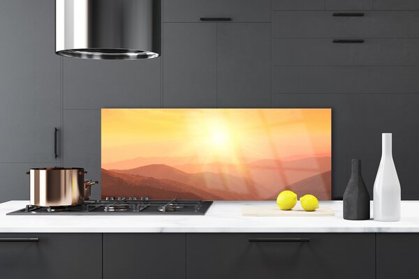 Sklenený obklad Do kuchyne Slnko hory príroda 125x50 cm
