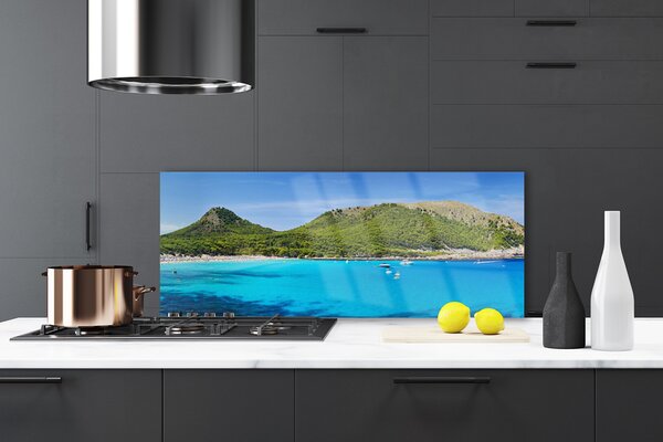 Sklenený obklad Do kuchyne Hory more príroda 125x50 cm