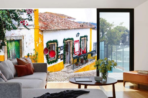 DIMEX | Vliesové fototapety na stenu Staré Mesto Obidos MS-5-0704 | 375 x 250 cm | biela, žltá, šedá