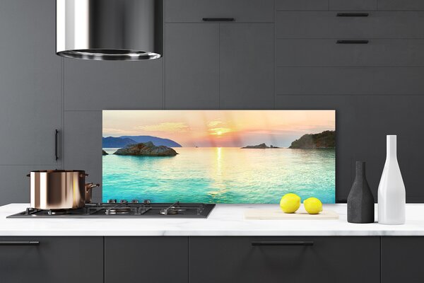 Sklenený obklad Do kuchyne Slnko skaly more krajina 125x50 cm