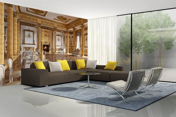 DIMEX | Vliesové fototapety na stenu Tanečná sála a reštaurácia MS-5-0880 | 375 x 250 cm | biela, žltá, hnedá