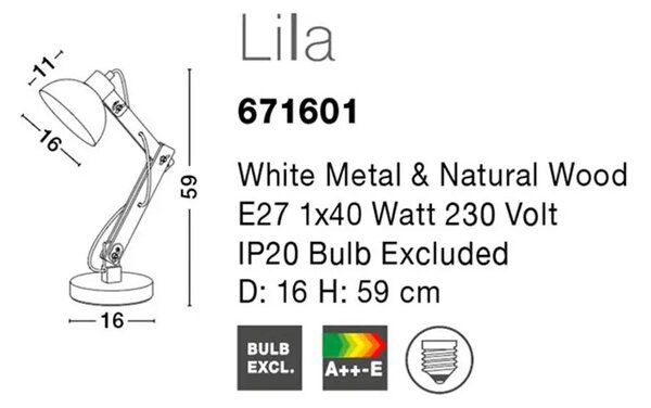 Drevená stolová lampa Lila biela
