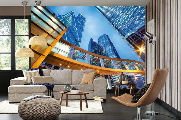 DIMEX | Vliesové fototapety na stenu Kancelárske budovy, Hongkong MS-5-1232 | 375 x 250 cm | modrá, žltá