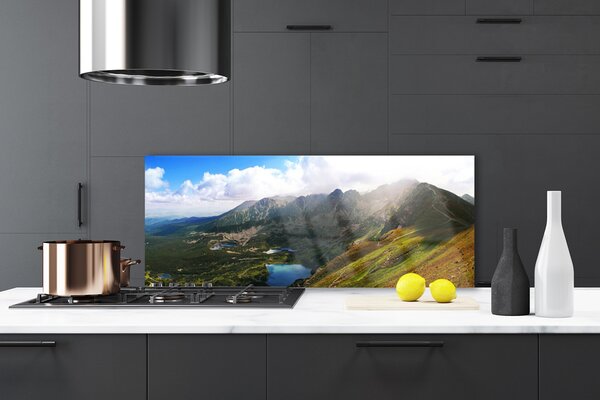 Sklenený obklad Do kuchyne Hory lúka príroda 125x50 cm