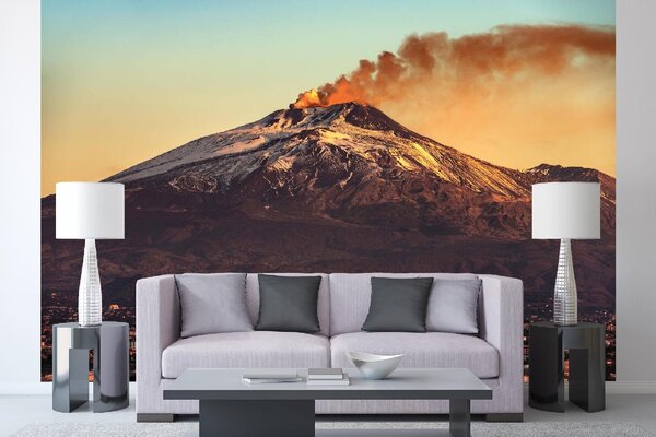 DIMEX | Vliesové fototapety na stenu Sopka Etna MS-5-1923 | 375 x 250 cm | modrá, biela, žltá, hnedá