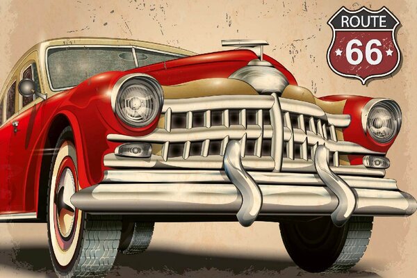 DIMEX | Vliesové fototapety na stenu Retro plagát - automobil MS-5-2147 | 375 x 250 cm | červená, biela, čierna, šedá