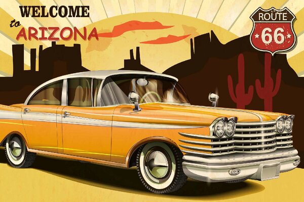 DIMEX | Vliesové fototapety na stenu Arizonský retro plagát MS-5-2083 | 375 x 250 cm | červená, čierna, žltá, hnedá