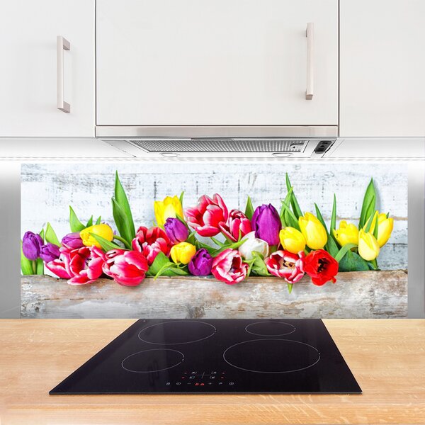 Sklenený obklad Do kuchyne Tulipány kvety príroda 125x50 cm