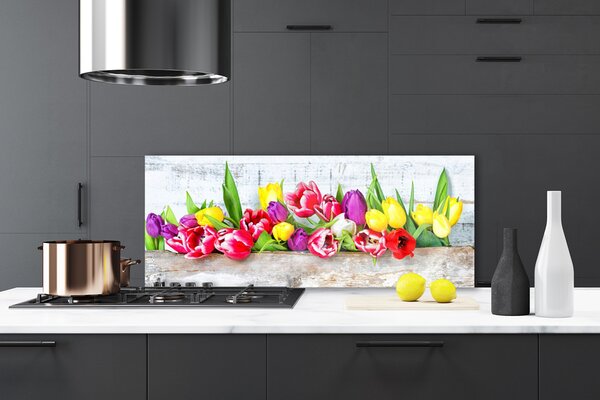 Sklenený obklad Do kuchyne Tulipány kvety príroda 125x50 cm