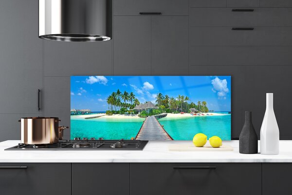 Sklenený obklad Do kuchyne Tropická pláž palmy 125x50 cm