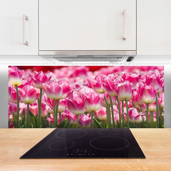 Sklenený obklad Do kuchyne Tulipány kvety príroda 125x50 cm