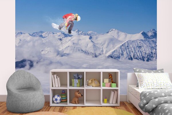 DIMEX | Vliesové fototapety na stenu Letiaci snowboardista na horách MS-5-1569 | 375 x 250 cm | modrá, biela