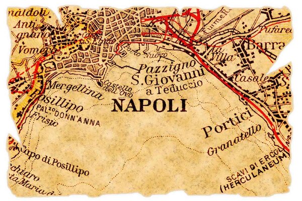 DIMEX | Vliesové fototapety na stenu Stará mapa Neapola MS-5-1536 | 375 x 250 cm | červená, čierna, hnedá