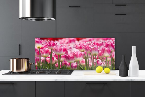Sklenený obklad Do kuchyne Tulipány kvety príroda 125x50 cm