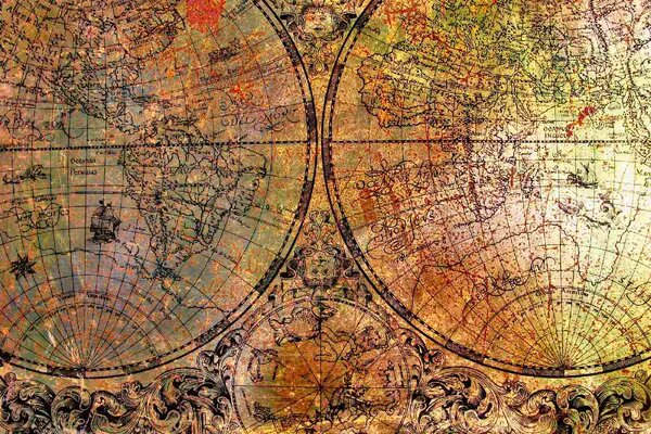 DIMEX | Vliesové fototapety na stenu Mapa na hrdzavé doske MS-5-1537 | 375 x 250 cm | zelená, žltá, oranžová, hnedá