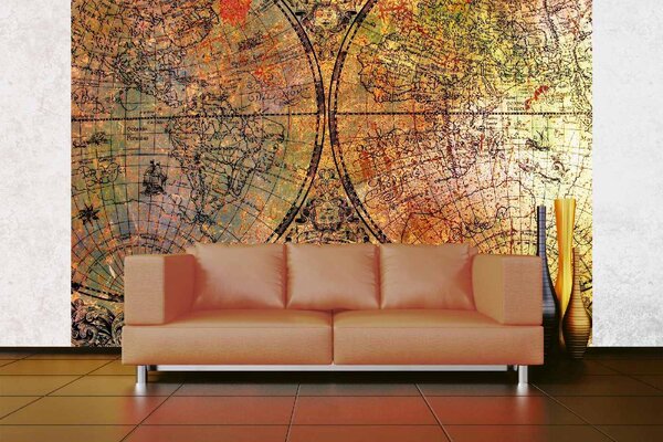 DIMEX | Vliesové fototapety na stenu Mapa na hrdzavé doske MS-5-1537 | 375 x 250 cm | zelená, žltá, oranžová, hnedá