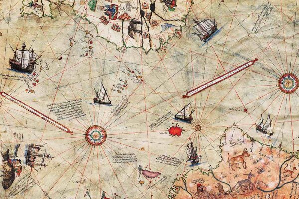 DIMEX | Vliesové fototapety na stenu Mapa Piri Reis MS-5-1520 | 375 x 250 cm | zlatá, hnedá, šedá