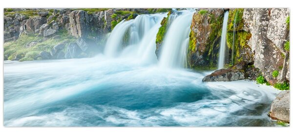 Obraz - Skaly s vodopádmi (120x50 cm)