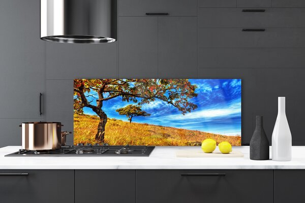 Sklenený obklad Do kuchyne Lúka strom príroda 125x50 cm