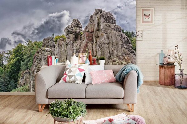 DIMEX | Vliesové fototapety na stenu Pieskovcové skaly MS-5-1665 | 375 x 250 cm | zelená, šedá